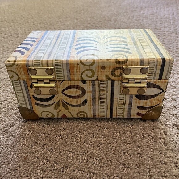 Rustic Chic Jewelry Box Mirrored Gold Clasp Storage Photos Trinkets Brown Ethnic - Picture 7 of 10